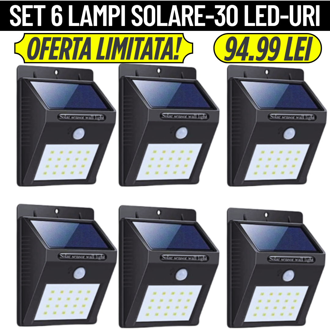 Set 6 lămpi solare 30 LED pentru exterior cu senzor de mișcare!